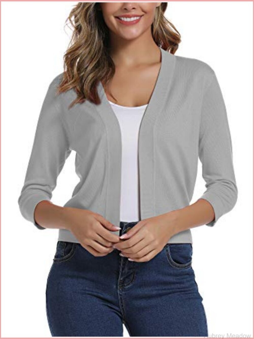 Cropped 3/4 Sleeve Cardigan Sweater Open Front Shrugs - Picture 2 of 6